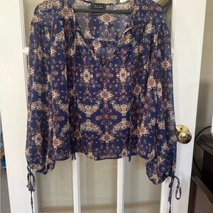 Trixxi Navy Floral Blouse with Cream Accents